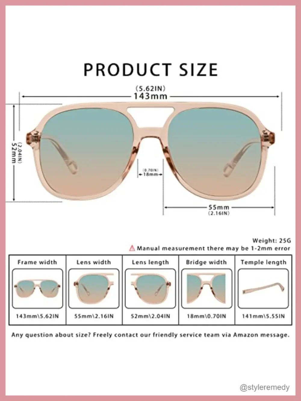Retro Square Aviator Sunglasses HD UV400 Double Bridge